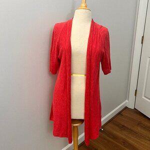 Eileen Fisher Linen/Cotton Knit Berry Long Short Sleeve Open Cardigan Sz M